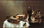 『ブラックベリーパイの朝食』 ウィレム・クラースゾーン・ヘーダ 1631 板、油彩 54 x 82 cm ドレスデン美術館