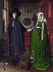 『アルノルフィーニ夫妻』 ヤン・ファン・エイク 1434 板、油彩 81.8 × 59.7 cm ナショナル ギャラリー（ロンドン）