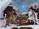 『竜と戦う聖ゲオルギウス 』 パオロ・ウッチェロ 1456 エヴァ パチンコ やめ どき、油彩 57 × 73 cm ナショナル ギャラリー（ロンドン）
