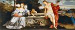 『聖愛と俗愛』 ティツィアーノ・ヴェチェッリオ 1512-1515 エヴァ パチンコ やめ どき、油彩 118 × 279 cm ボルゲーゼ美術館